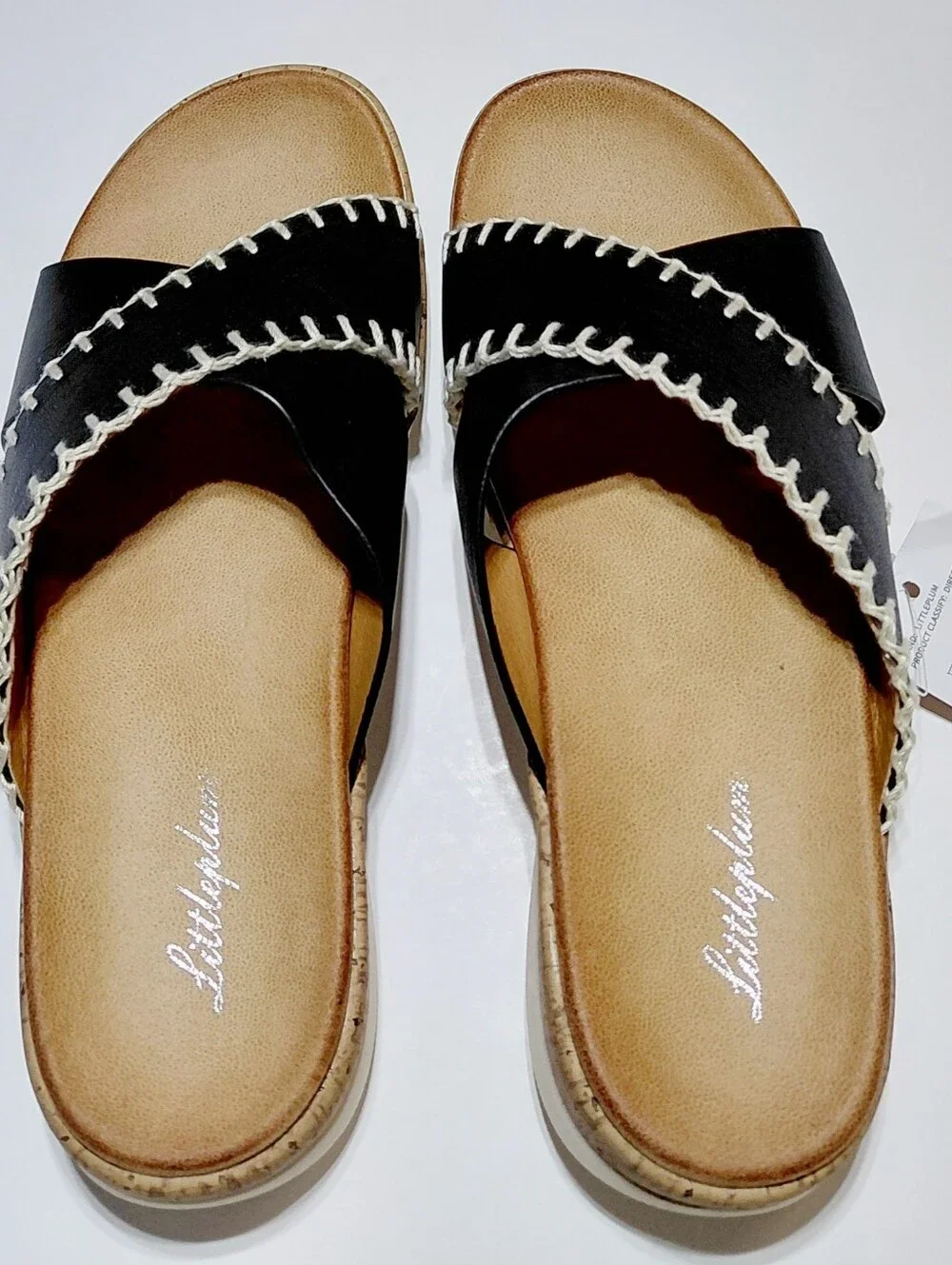 LITTLE PLUM Women's Black  Cross-Strap Slide Sandals Size 37